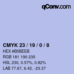カラーコード: CMYK 23 / 19 / 0 / 8 | qconv.com