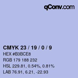 カラーコード: CMYK 23 / 19 / 0 / 9 | qconv.com