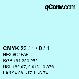 カラーコード: CMYK 23 / 1 / 0 / 1 | qconv.com