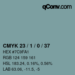 Color code: CMYK 23 / 1 / 0 / 37 | qconv.com