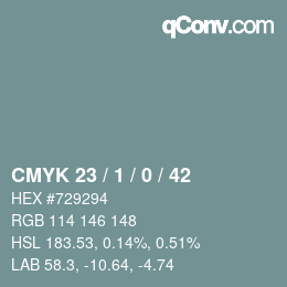 Color code: CMYK 23 / 1 / 0 / 42 | qconv.com