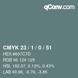 Color code: CMYK 23 / 1 / 0 / 51 | qconv.com