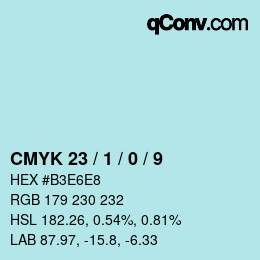 カラーコード: CMYK 23 / 1 / 0 / 9 | qconv.com