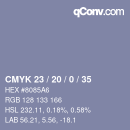 颜色代码: CMYK 23 / 20 / 0 / 35 | qconv.com