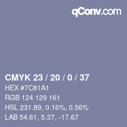 カラーコード: CMYK 23 / 20 / 0 / 37 | qconv.com