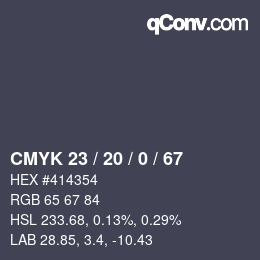 Color code: CMYK 23 / 20 / 0 / 67 | qconv.com
