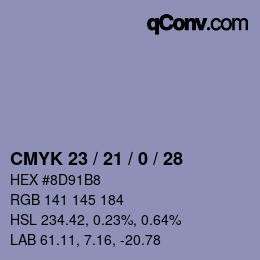カラーコード: CMYK 23 / 21 / 0 / 28 | qconv.com