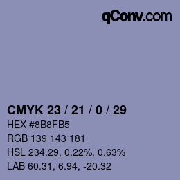 Farbcode: CMYK 23 / 21 / 0 / 29 | qconv.com