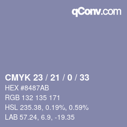 颜色代码: CMYK 23 / 21 / 0 / 33 | qconv.com