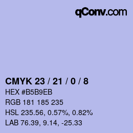 カラーコード: CMYK 23 / 21 / 0 / 8 | qconv.com