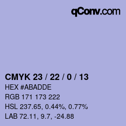 カラーコード: CMYK 23 / 22 / 0 / 13 | qconv.com