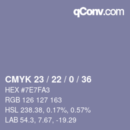 颜色代码: CMYK 23 / 22 / 0 / 36 | qconv.com