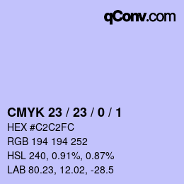 カラーコード: CMYK 23 / 23 / 0 / 1 | qconv.com