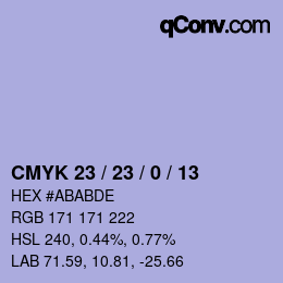 Color code: CMYK 23 / 23 / 0 / 13 | qconv.com