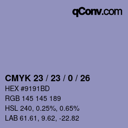 カラーコード: CMYK 23 / 23 / 0 / 26 | qconv.com