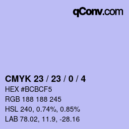 カラーコード: CMYK 23 / 23 / 0 / 4 | qconv.com