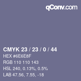 Color code: CMYK 23 / 23 / 0 / 44 | qconv.com