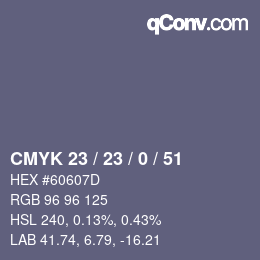 颜色代码: CMYK 23 / 23 / 0 / 51 | qconv.com