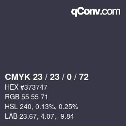カラーコード: CMYK 23 / 23 / 0 / 72 | qconv.com