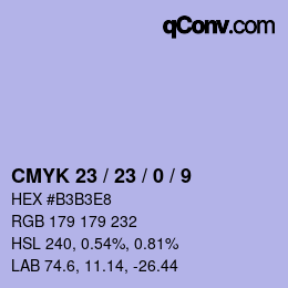 颜色代码: CMYK 23 / 23 / 0 / 9 | qconv.com