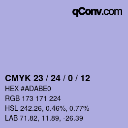 カラーコード: CMYK 23 / 24 / 0 / 12 | qconv.com