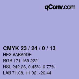 カラーコード: CMYK 23 / 24 / 0 / 13 | qconv.com