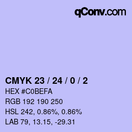 カラーコード: CMYK 23 / 24 / 0 / 2 | qconv.com