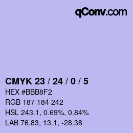 カラーコード: CMYK 23 / 24 / 0 / 5 | qconv.com