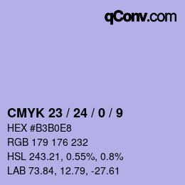 カラーコード: CMYK 23 / 24 / 0 / 9 | qconv.com