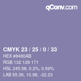 Color code: CMYK 23 / 25 / 0 / 33 | qconv.com