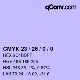 カラーコード: CMYK 23 / 26 / 0 / 0 | qconv.com