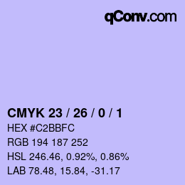 カラーコード: CMYK 23 / 26 / 0 / 1 | qconv.com