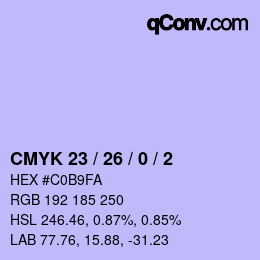カラーコード: CMYK 23 / 26 / 0 / 2 | qconv.com
