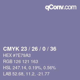 Color code: CMYK 23 / 26 / 0 / 36 | qconv.com