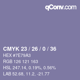 カラーコード: CMYK 23 / 26 / 0 / 36 | qconv.com