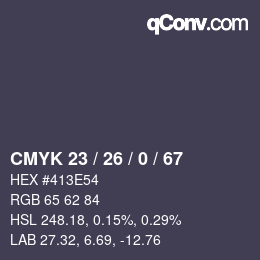 Color code: CMYK 23 / 26 / 0 / 67 | qconv.com