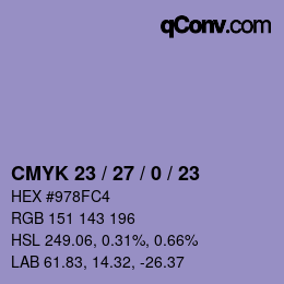 Color code: CMYK 23 / 27 / 0 / 23 | qconv.com