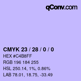 カラーコード: CMYK 23 / 28 / 0 / 0 | qconv.com