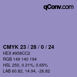 Farbcode: CMYK 23 / 28 / 0 / 24 | qconv.com