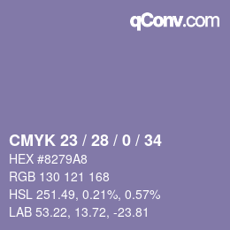 Farbcode: CMYK 23 / 28 / 0 / 34 | qconv.com