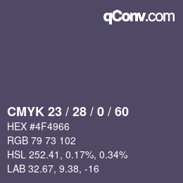 Color code: CMYK 23 / 28 / 0 / 60 | qconv.com