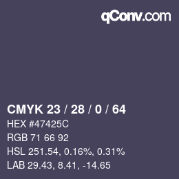 Color code: CMYK 23 / 28 / 0 / 64 | qconv.com