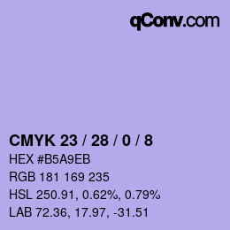 颜色代码: CMYK 23 / 28 / 0 / 8 | qconv.com