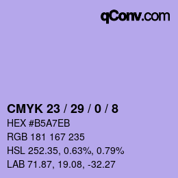 カラーコード: CMYK 23 / 29 / 0 / 8 | qconv.com