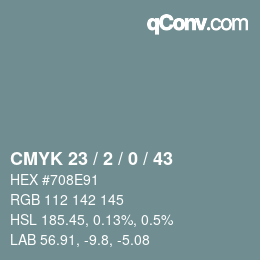 Farbcode: CMYK 23 / 2 / 0 / 43 | qconv.com