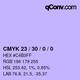 Code couleur: CMYK 23 / 30 / 0 / 0 | qconv.com