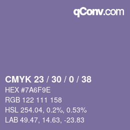 カラーコード: CMYK 23 / 30 / 0 / 38 | qconv.com