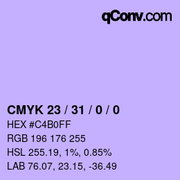 カラーコード: CMYK 23 / 31 / 0 / 0 | qconv.com