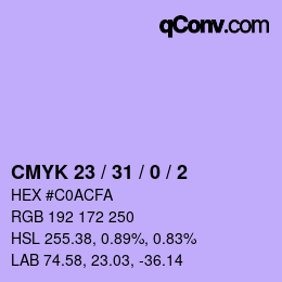 カラーコード: CMYK 23 / 31 / 0 / 2 | qconv.com