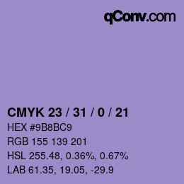 Color code: CMYK 23 / 31 / 0 / 21 | qconv.com